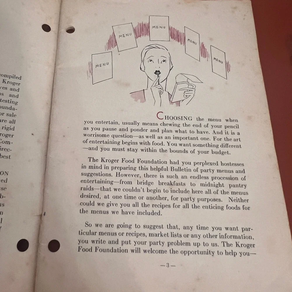 Vintage 1933 Kroger Food Foundation Right Foods at Light Cost Party Cookbook